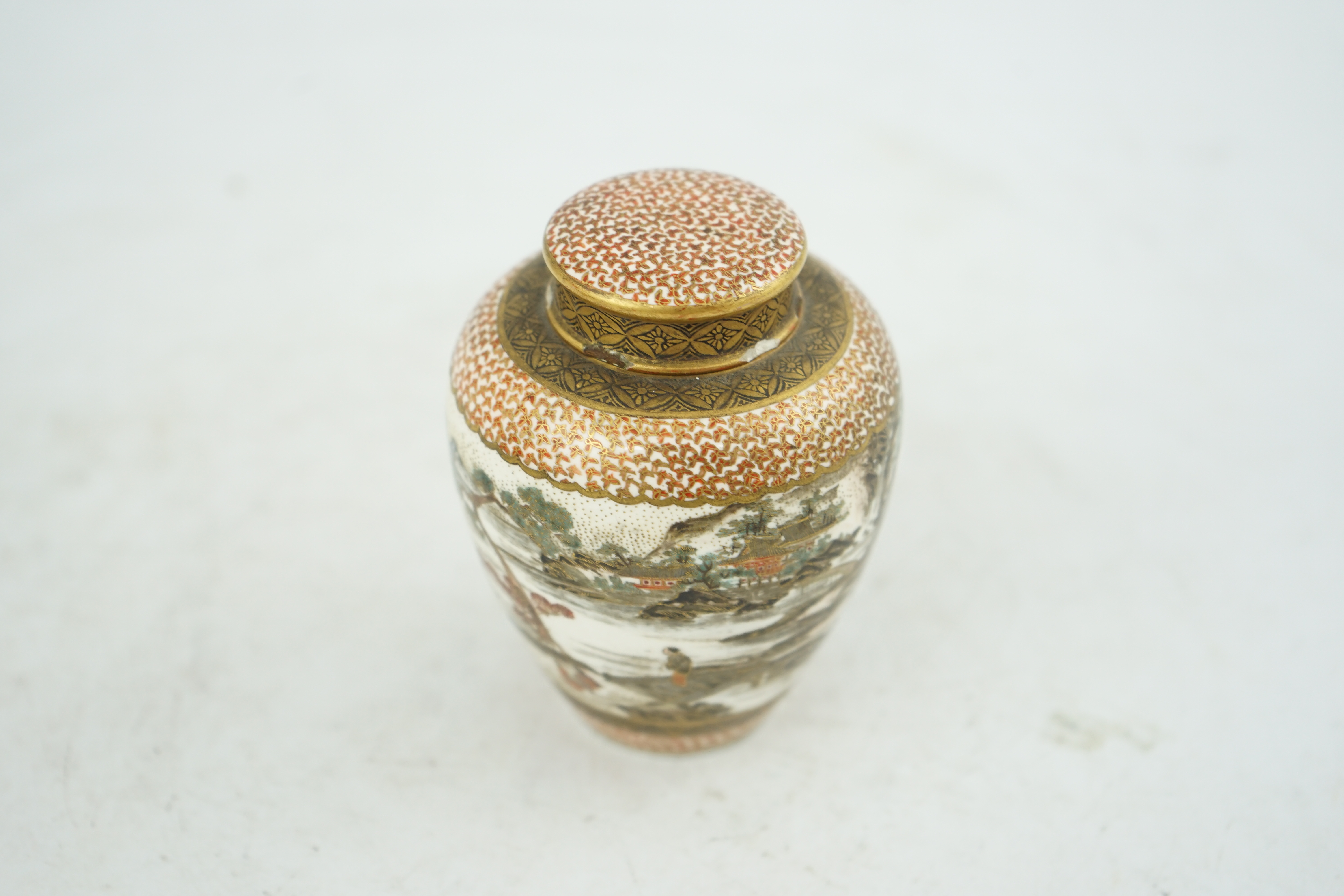 A Japanese Satsuma ovoid jar and cover, by Kinkozan, Meiji period